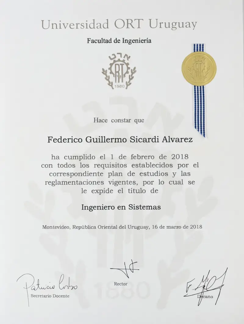 Título Ingeniero en Sistemas, Universidad ORT Uruguay, Federico Sicardi